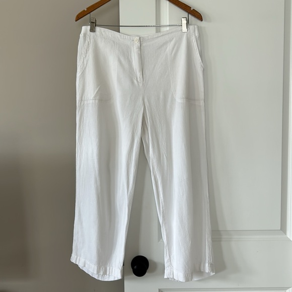 J Jill Solid White Linen/Rayon Crop Length Textured Pant 4 Pockets Elastic Waist - Picture 1 of 12
